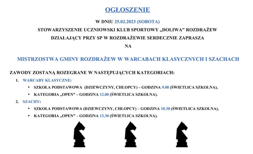 Mistrzostwa gminy w warcabach klasycznych i szachach